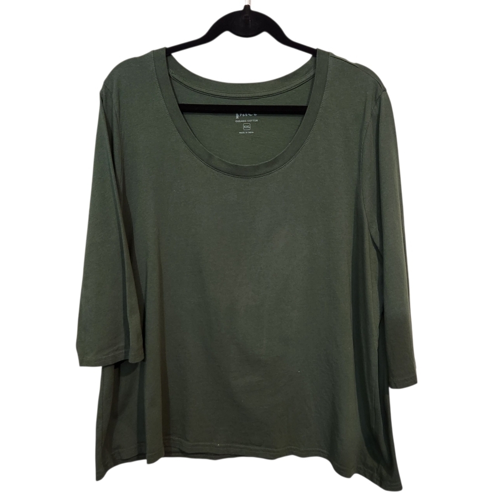 PACT 3/4 SLEEVE SCOOP NECK ORGANIC COTTON TEE GREEN SZ XXL - Picture 2 of 8